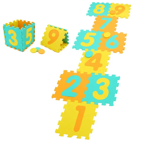 Kids Hopscotch Foam Mat with 9 Interlocking Tiles and 3 Marker Discs