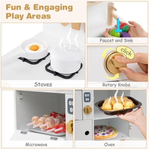 White Wooden Kids Play Kitchen With Interactive Stove & Sink