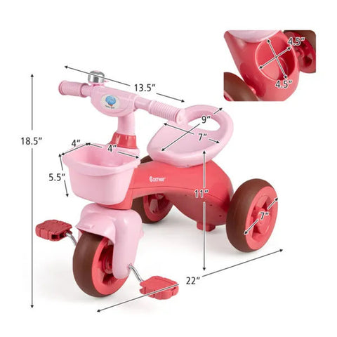 Toddler Tricycle for 3-5 Years With Storage Baskets