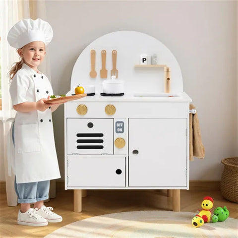 White Wooden Kids Play Kitchen With Interactive Stove & Sink