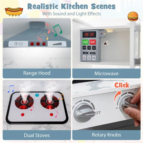 Corner Kids Pretend Play Kitchen With Ice Maker and Chalkboard