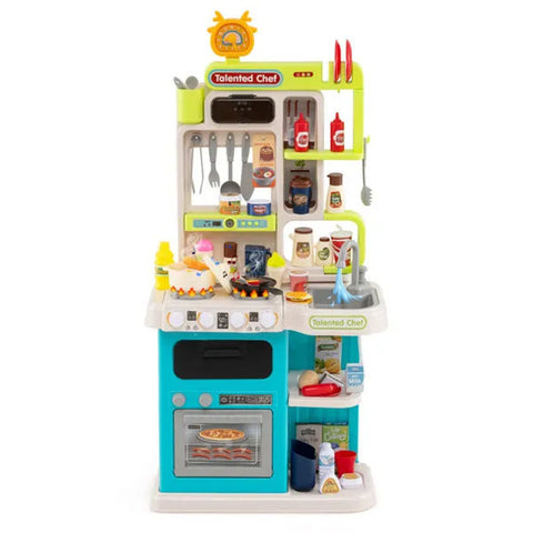 95-Piece Kids Corner Play Kitchen Set with Lights and Steam