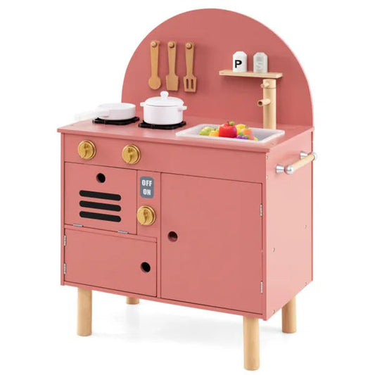 Pink Wooden Kids Play Kitchen Set with Stove & Sink