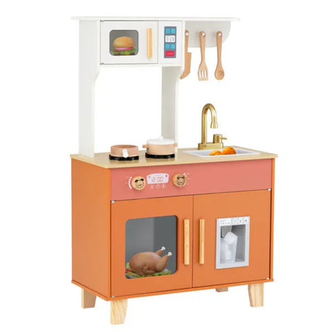 Kids Play Kitchen With Realistic Faucet & Ice Dispenser