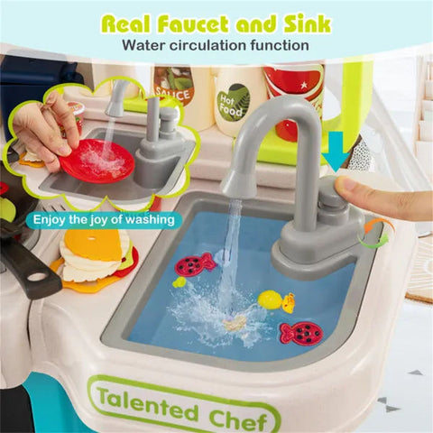 95-Piece Kids Corner Play Kitchen Set with Lights and Steam