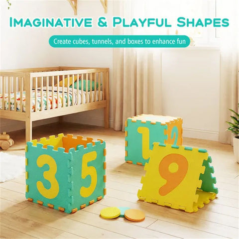 Kids Hopscotch Foam Mat with 9 Interlocking Tiles and 3 Marker Discs