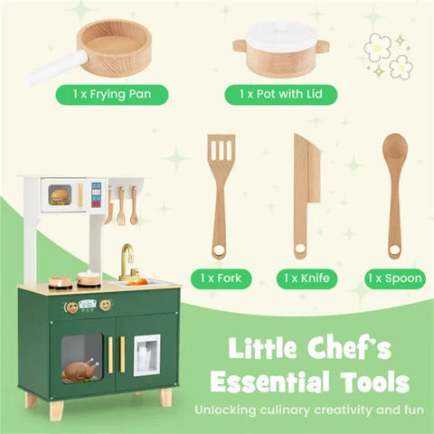 Kids Play Kitchen with Realistic Faucet and Ice Dispenser