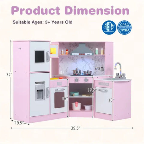 Kids Interactive Corner Play Kitchen Set with Ice Maker and Chalkboard