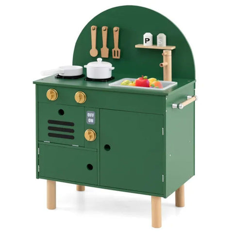 Green Wooden Kids Play Kitchen with Stove and Sink