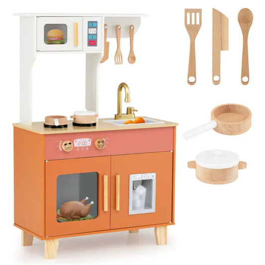 Kids Play Kitchen With Realistic Faucet & Ice Dispenser