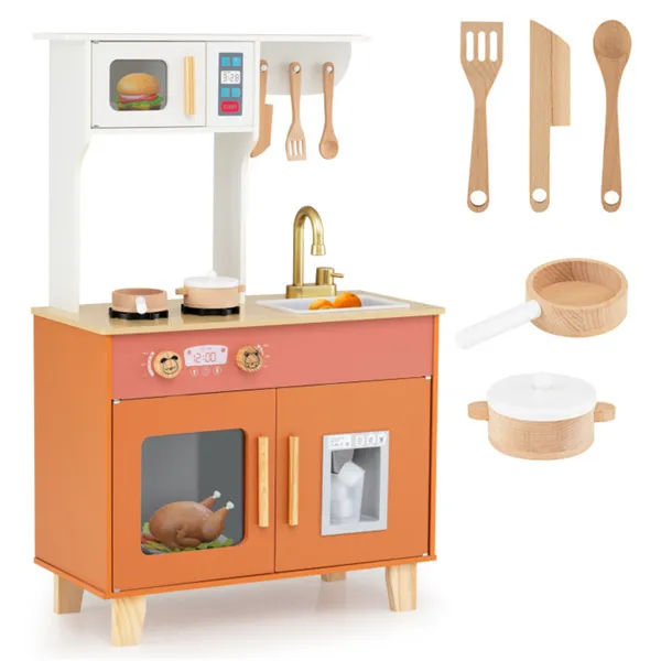 Kids Play Kitchen With Realistic Faucet & Ice Dispenser