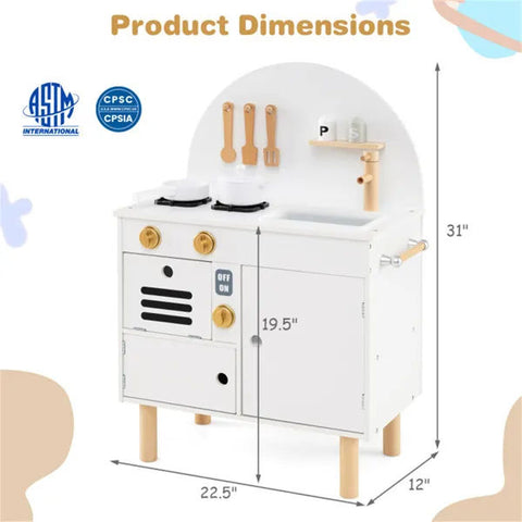 White Wooden Kids Play Kitchen With Interactive Stove & Sink