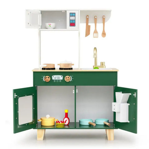 Kids Play Kitchen with Realistic Faucet and Ice Dispenser