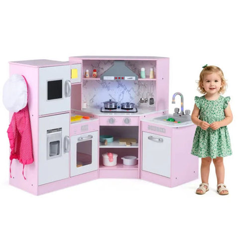 Kids Interactive Corner Play Kitchen Set with Ice Maker and Chalkboard