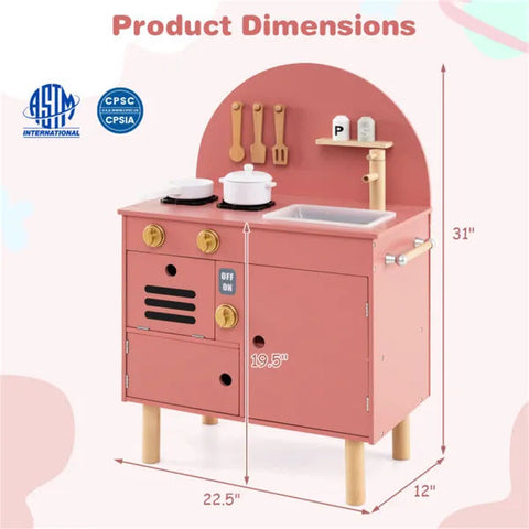 Pink Wooden Kids Play Kitchen Set with Stove & Sink