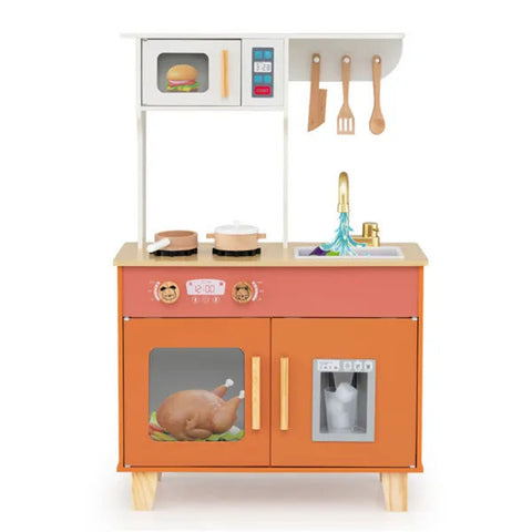 Kids Play Kitchen With Realistic Faucet & Ice Dispenser
