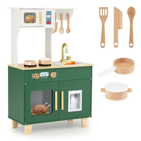 Kids Play Kitchen with Realistic Faucet and Ice Dispenser
