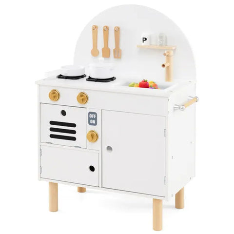 White Wooden Kids Play Kitchen With Interactive Stove & Sink