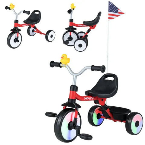 3-in-1 Foldable Toddler Tricycle With Rainbow LED Wheels