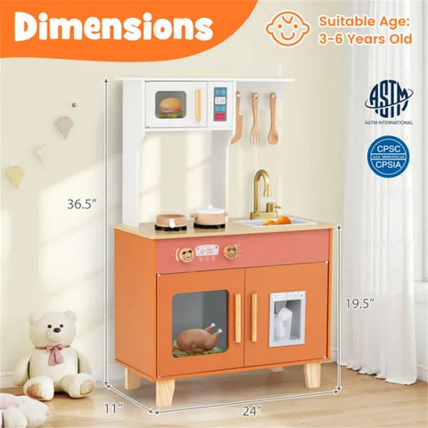 Kids Play Kitchen With Realistic Faucet & Ice Dispenser