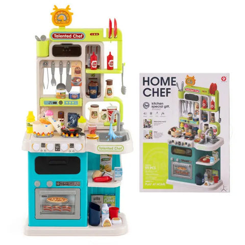 95-Piece Kids Corner Play Kitchen Set with Lights and Steam