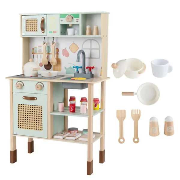 Wooden Children's Play Kitchen with Light and Sound Stove