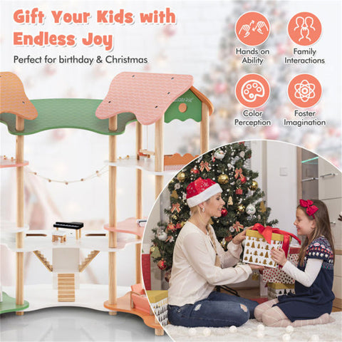 3-Tier Corner Wooden Dollhouse Playset with 31 Furniture Accessories
