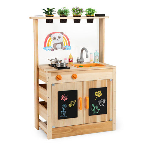Kids Outdoor Wooden Mud Kitchen Playset With Sink and Stoves