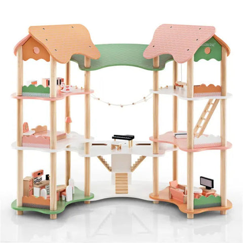 3-Tier Corner Wooden Dollhouse Playset with 31 Furniture Accessories