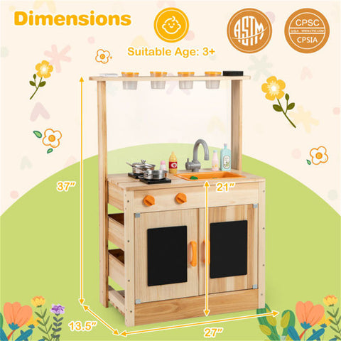 Kids Outdoor Wooden Mud Kitchen Playset With Sink and Stoves