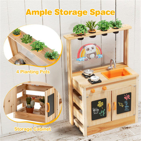 Kids Outdoor Wooden Mud Kitchen Playset With Sink and Stoves