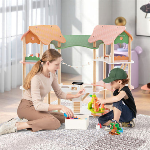3-Tier Corner Wooden Dollhouse Playset with 31 Furniture Accessories