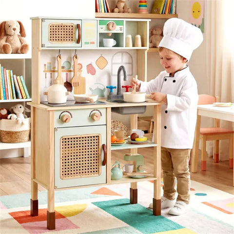 Wooden Children's Play Kitchen with Light and Sound Stove