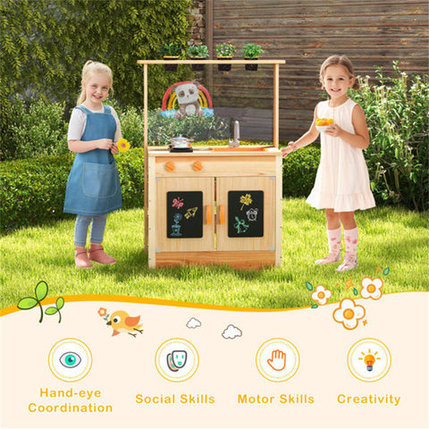 Kids Outdoor Wooden Mud Kitchen Playset With Sink and Stoves