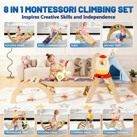 7-in-1 Foldable Wooden Montessori Climbing Triangle Set