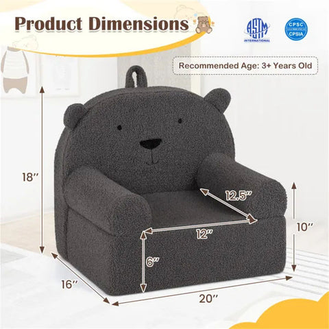 Bear-Shaped Kids Sofa Teddy Fleece Toddler Foam Chair