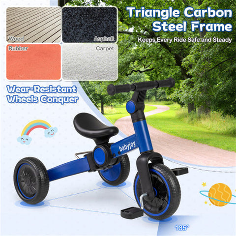 5-in-1 Foldable Toddler Tricycle with Adjustable Handlebar and Removable Pedals