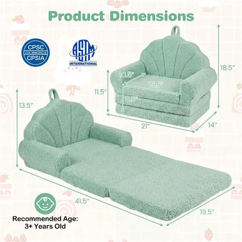 2-in-1 Flip Open Kids Sofa Lounger | Teddy Fleece Toddler Couch