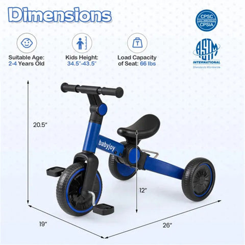 5-in-1 Foldable Toddler Tricycle with Adjustable Handlebar and Removable Pedals