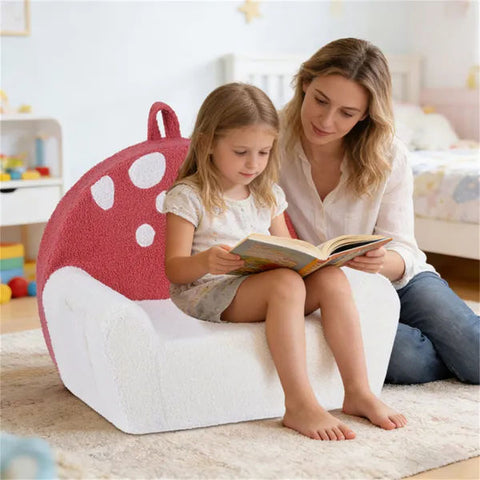 Kids Soft Teddy Fleece Foam Couch With Carry Handle