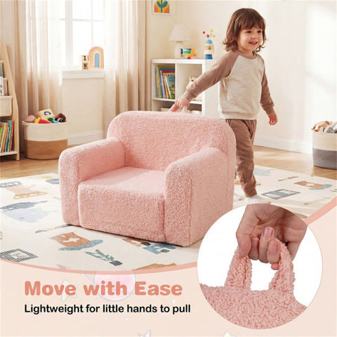 No-Assembly Kids Sofa with Soft Teddy Fleece and Carry Handle