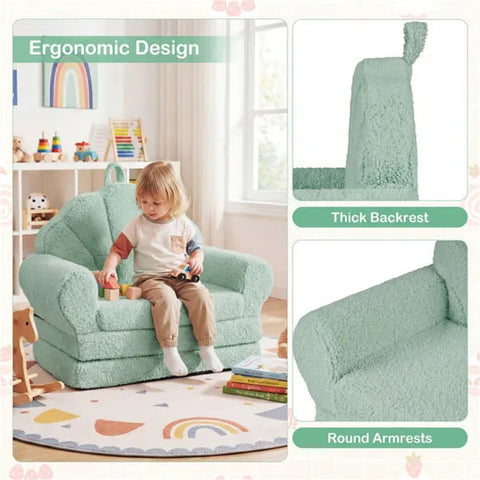 2-in-1 Flip Open Kids Sofa Lounger | Teddy Fleece Toddler Couch