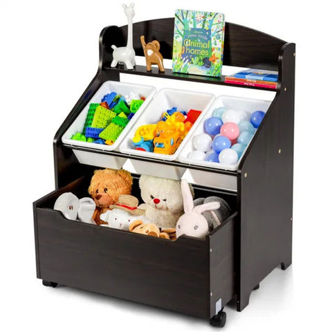 Multifunctional Kids Storage Cabinet With Rolling Toy Box