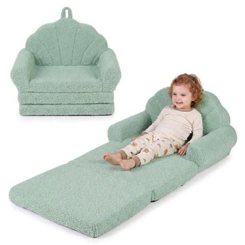 2-in-1 Flip Open Kids Sofa Lounger | Teddy Fleece Toddler Couch
