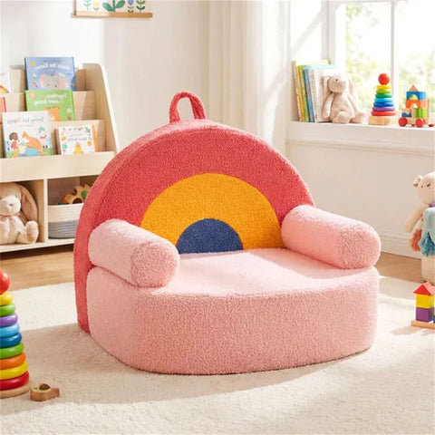 Kids Soft Teddy Fleece Foam Couch with Carry Handle