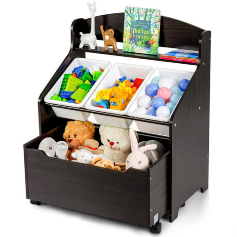 Multifunctional Kids Storage Cabinet With Rolling Toy Box
