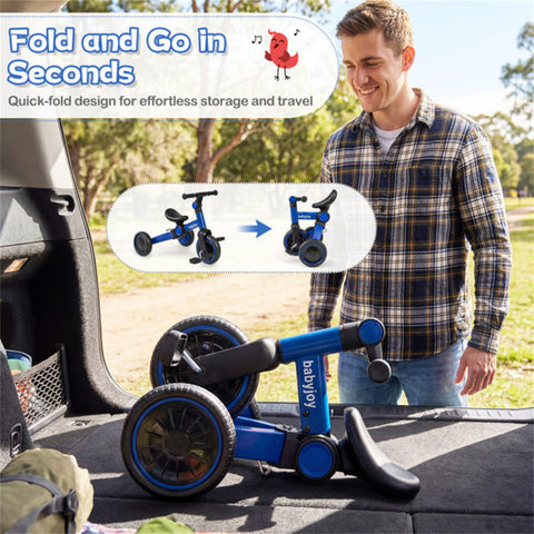 5-in-1 Foldable Toddler Tricycle with Adjustable Handlebar and Removable Pedals