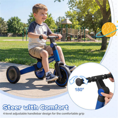 5-in-1 Foldable Toddler Tricycle with Adjustable Handlebar and Removable Pedals