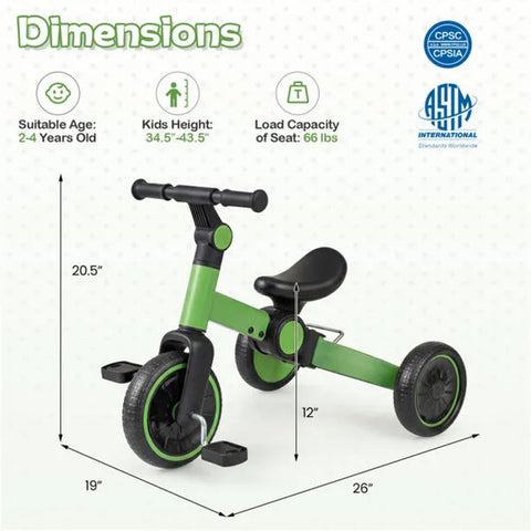 5-in-1 Foldable Toddler Tricycle with Removable Pedals
