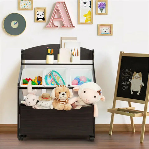 Multifunctional Kids Storage Cabinet With Rolling Toy Box